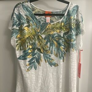 Hearts of Palm White and Green Short Sleeve Tee XL NWT